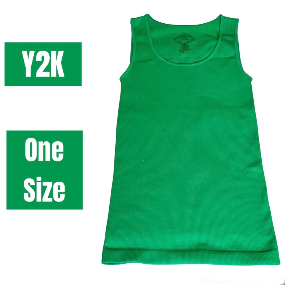 Y2K  Green ribbed fitted stretch Tank Top on size